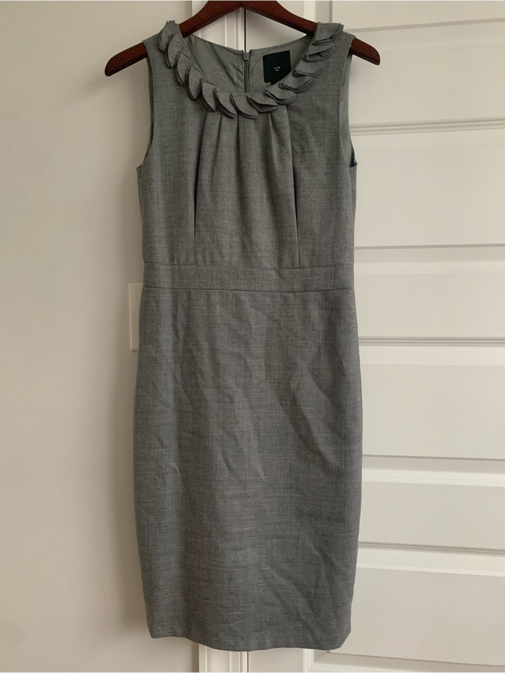J. Crew Grey Sleeveless Sheath Dress with Leaf Collar Detail